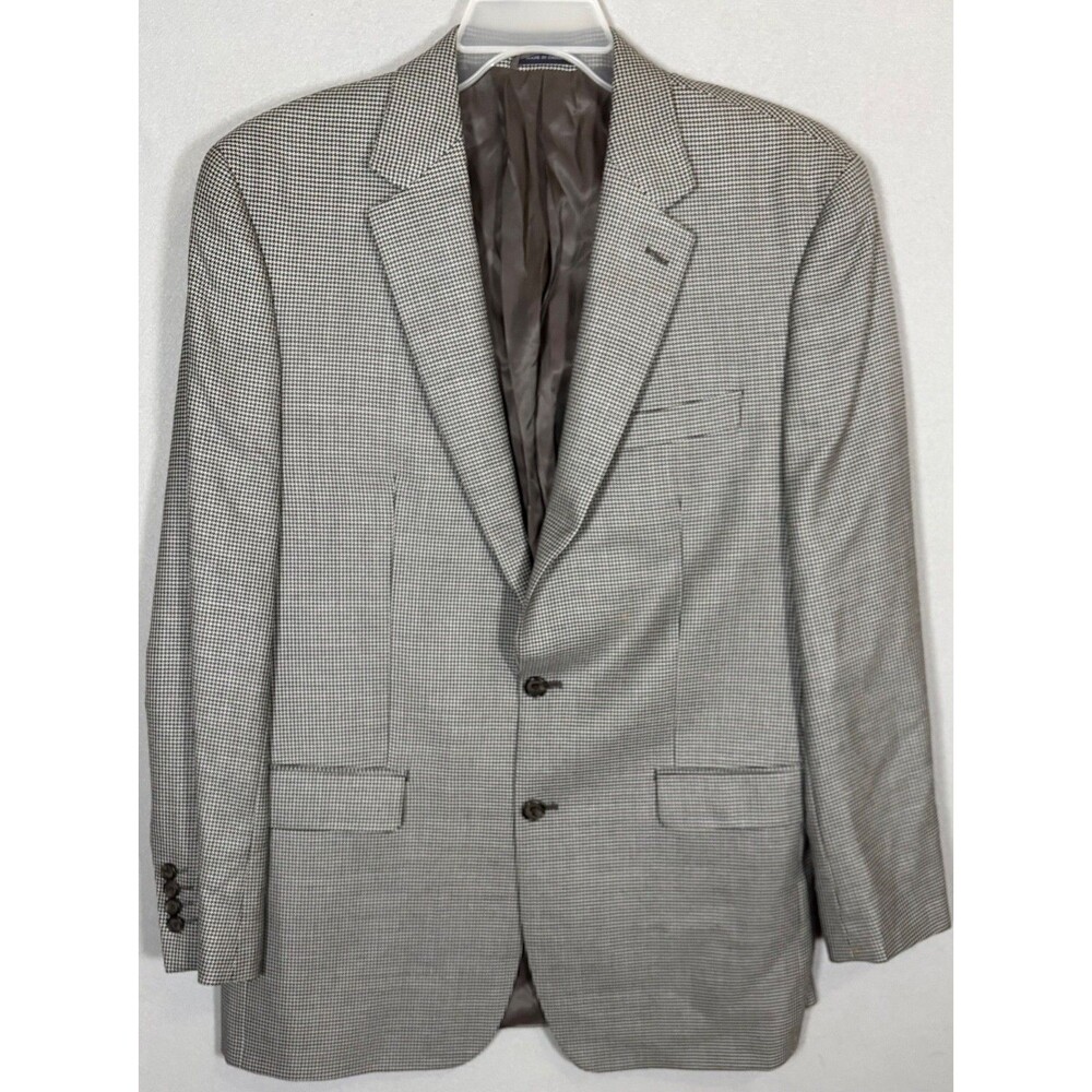 Ralph Lauren Blazer Mens 42L Gray Black Houndstooth Wool Silk Blend Sportscoat